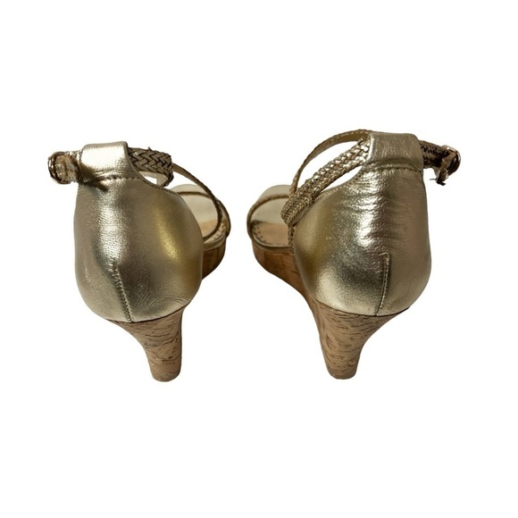 LILLY PULITZER Maddie Gold Braided Leather Cork Platform Heels Sz 7.5 - Picture 4 of 4